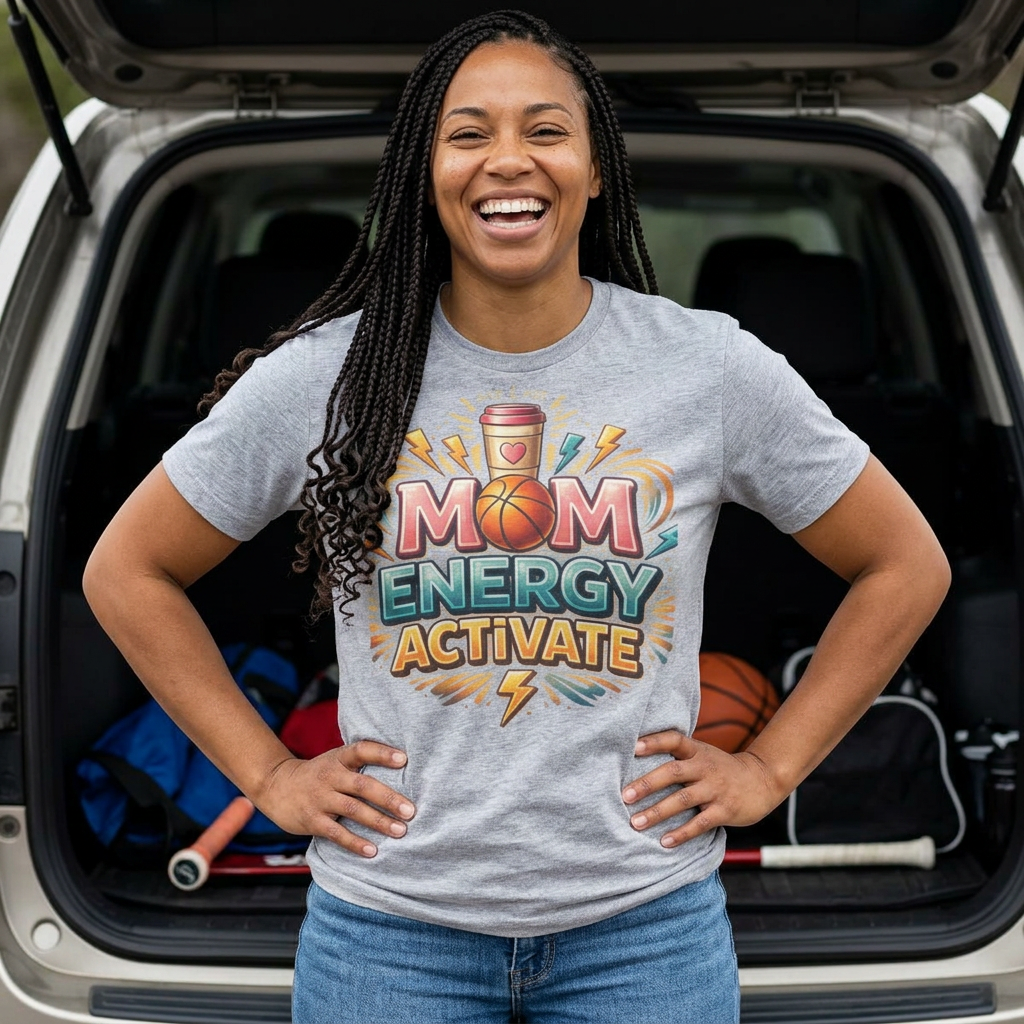 Mom Energy Activate T-Shirt — Basketball & Coffee